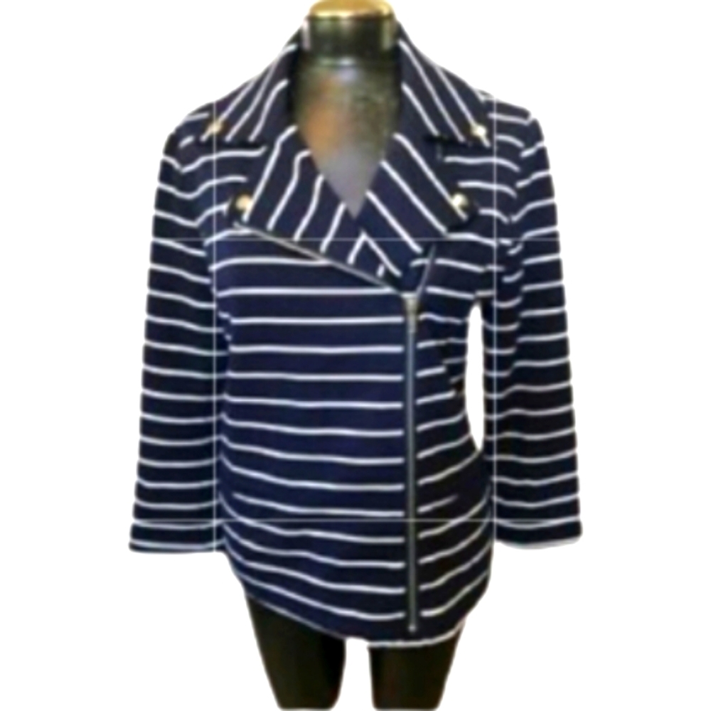 Roz&Ali striped zip front collared  jacket
